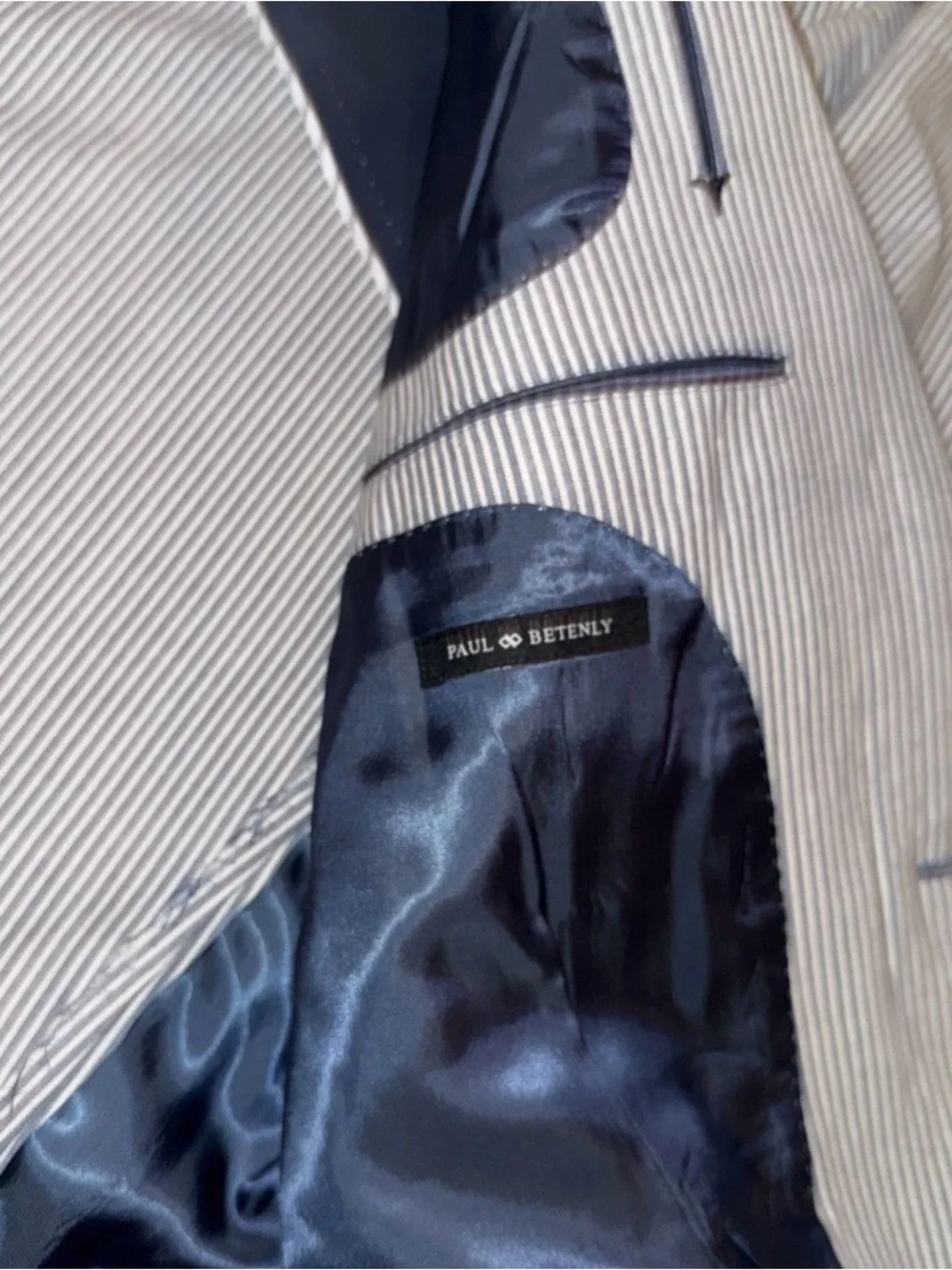 Paul Betenly Men's Navy & White Striped Blazer 40R Lanifico